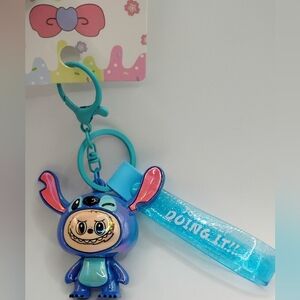 Adorable Labubu In Stitchs Costume Keychain
